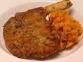 Crumbed cutlet with spiced sweet potato mash